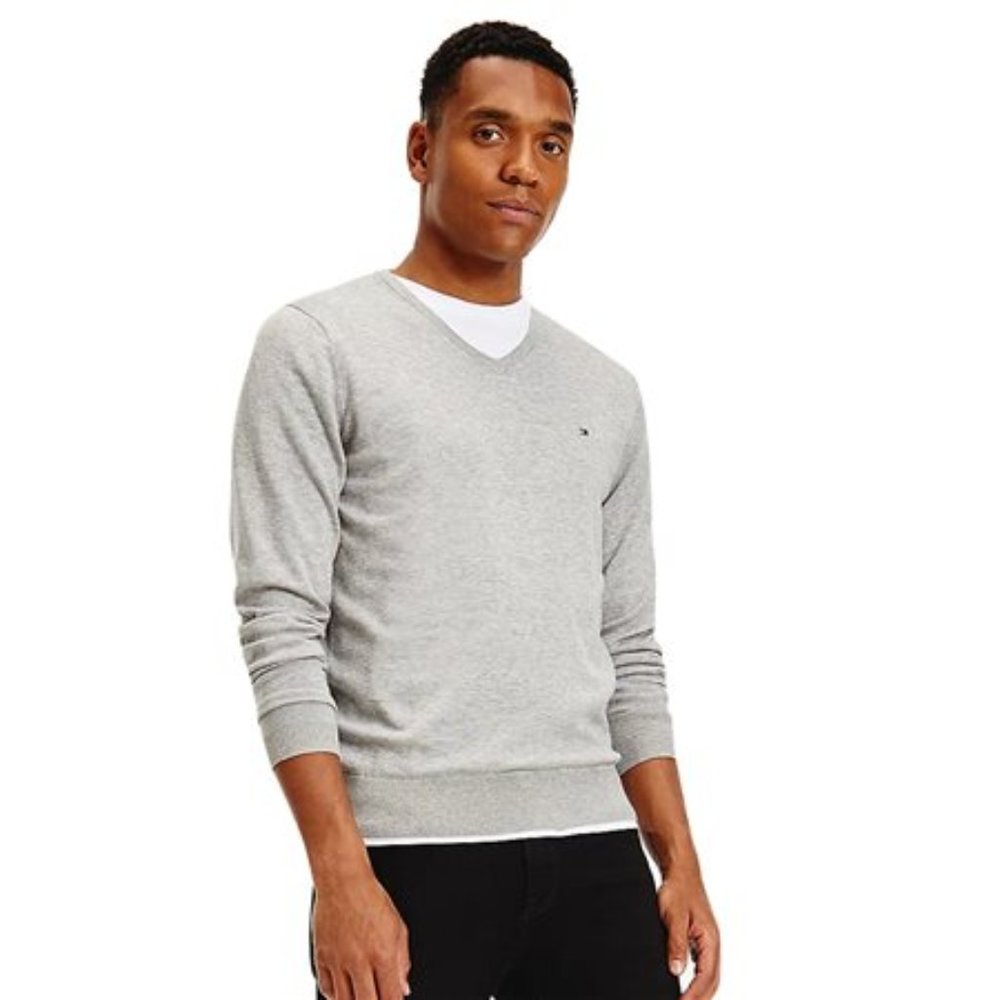 Tommy Hilfiger Men's Pima Cotton Cashmere Sweater (Small, Light‎ Gray)